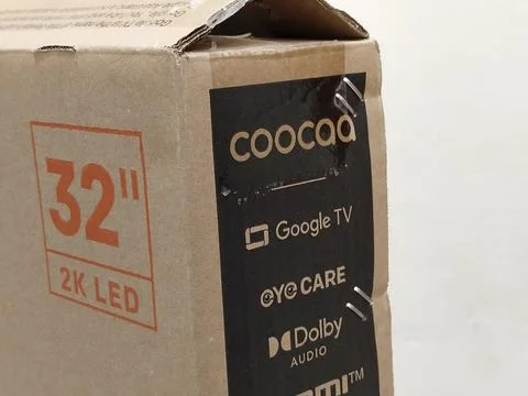 Central Java, Indonesia, February 9, 2026: Coocaa brand TV packaging box, new. 스톡 사진