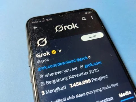 Central Java Indonesia January 11, 2026: Grok AI social media account, on X. Stock Photos