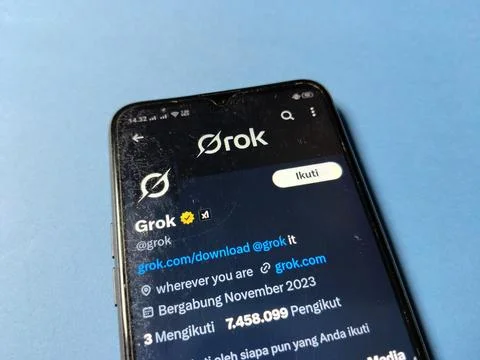 Central Java Indonesia January 11, 2026: Grok AI social media account, on X. Stock Photos