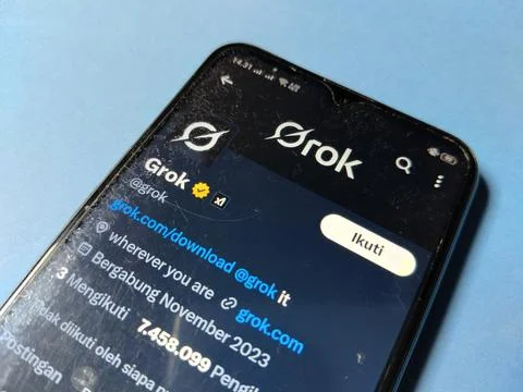 Central Java Indonesia January 11, 2026: Grok AI social media account, on X. Фото