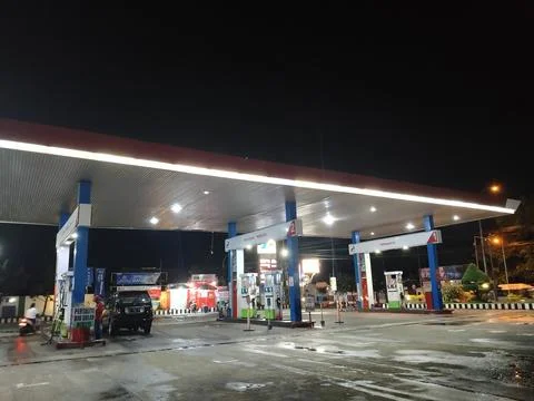Central Java, Indonesia, January 15 2026: Pertamina gas station at night Фото