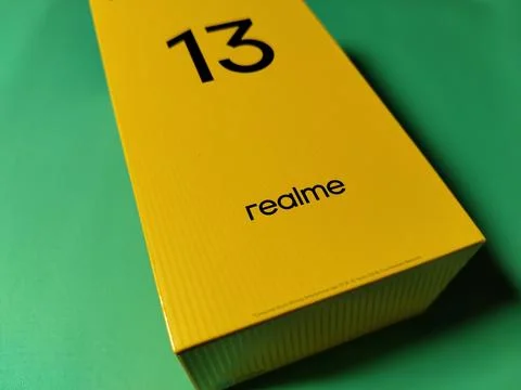 Central Java Indonesia January 30, 2026: New smartphone packaging box, realme 13 Фото