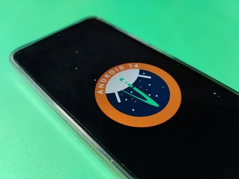 Central Java Indonesia January 30, 2026: Android 14 internally codenamed Android Stockfoto's