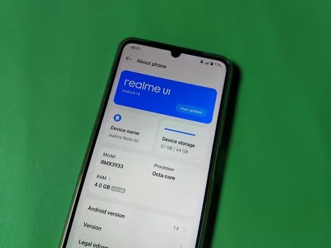 Central Java Indonesia January 30, 2026: About mobile phones, realme UI. Фото