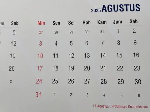 Central Java Indonesia July 23, 2025: August 2025 calendar photo. Stockfoto's