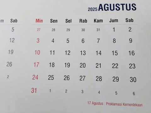 Central Java Indonesia July 23, 2025: August 2025 calendar photo. Foto stock