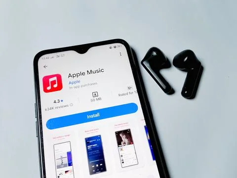 Central Java Indonesia July 23, 2025: Apple music app on play store. Photos