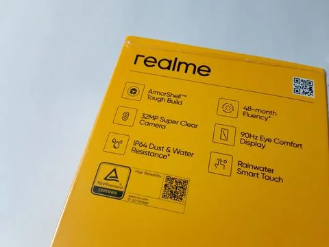 Central Java Indonesia July 28, 2025: realme note 60 smartphone packaging. Stock-Fotos