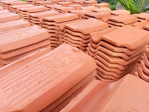 Central Java Indonesia June 22, 2025: Stack of roof tiles for the roof. Stock Photos