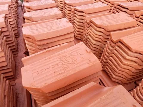 Central Java Indonesia June 22, 2025: Stack of roof tiles for the roof. Stock Photos