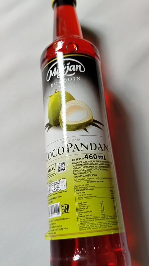 Central Java, Indonesia, March 23, 2026: Marjan Boudoin cocopandan syrup bottle Stock Footage 332159507