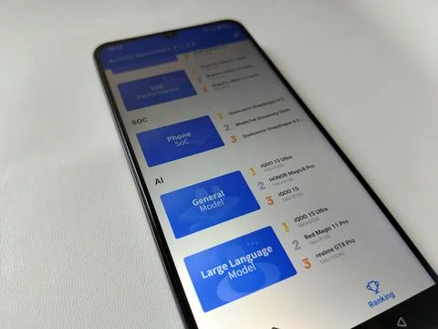 Central Java Indonesia March 23, 2026: AnTuTu Benchmark app on Android device Stock-Fotos