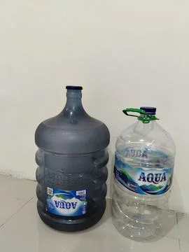 Central Java Indonesia March 28, 2026: Empty water gallon bottles from Aqua Stock-Fotos