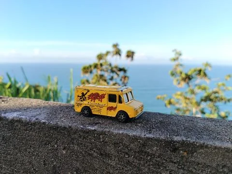 Central Java, Indonesia, March 6, 2026: Diecast model panel truck photographed. 스톡 사진