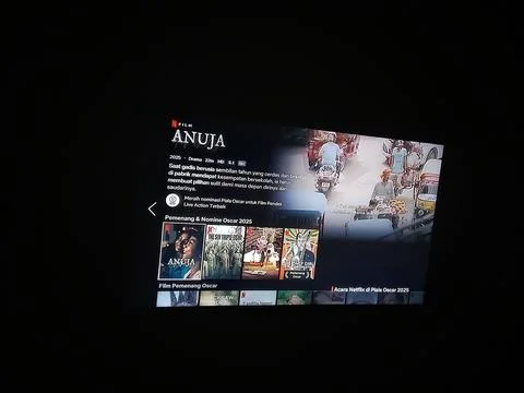 Central Java Indonesia March 9, 2025: Movie title  Anuja, streaming Netflix. Фото