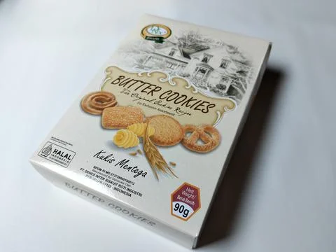 Central Java, Indonesia – May 6, 2026: Retail package of butter cookies featurin Stock Photos