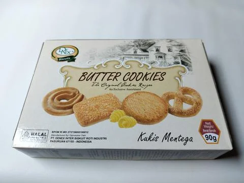 Central Java, Indonesia – May 6, 2026: Retail package of butter cookies featurin Stock-Fotos