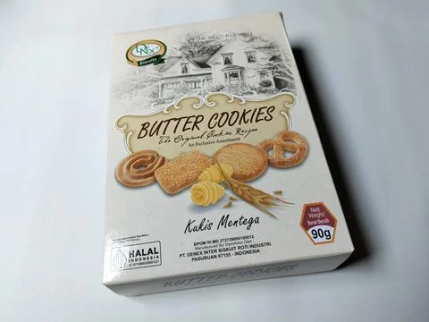 Central Java, Indonesia – May 6, 2026: Retail package of butter cookies featurin Stock Photos