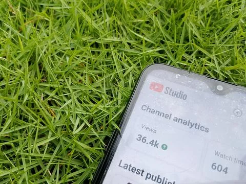 Central Java Indonesia November 27, 2025: channel analytics view in the YouTube  写真素材
