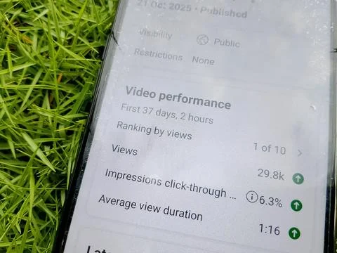 Central Java Indonesia November 27, 2025: channel analytics view in the YouTube  库存照片