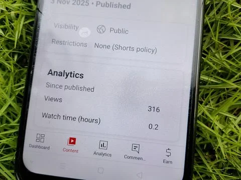 Central Java Indonesia November 27, 2025: channel analytics view in the YouTube  库存照片