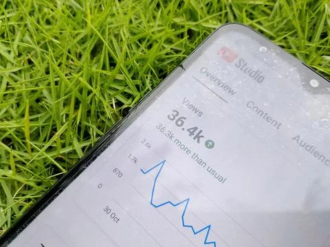 Central Java Indonesia November 27, 2025: channel analytics view in the YouTube  库存照片