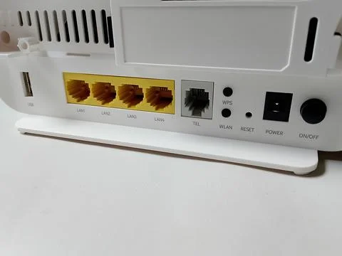 Central Java Indonesia November 29, 2025: Port on wifi router. Stock Photos