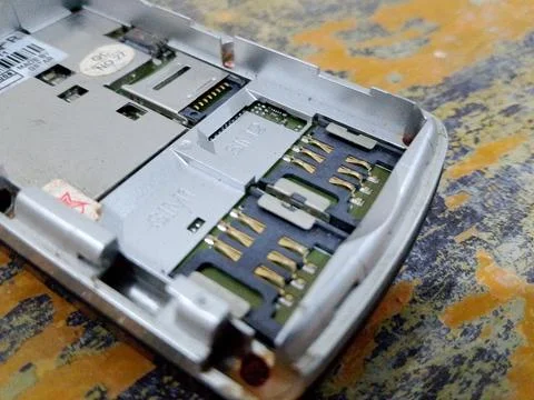 Central Java Indonesia October 21, 2025: Mobile phone sim card slot. Stock-Fotos