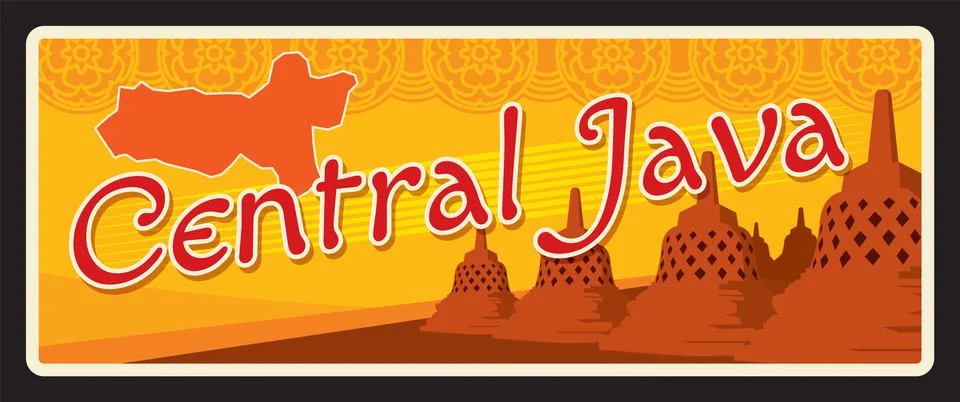 Central Java Indonesia, old travel plate sign Stock Illustration