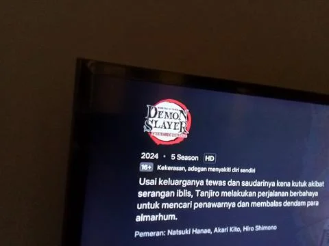 Central Java Indonesia Sept 28, 2025: Demon Slayer anime on Netflix streaming pl Фото