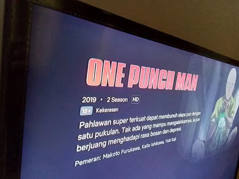 Central Java Indonesia Sept 28, 2025: One Punch Man anime on Netflix streaming p Фото