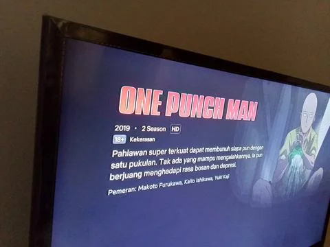 Central Java Indonesia Sept 28, 2025: One Punch Man anime on Netflix streaming p Фото