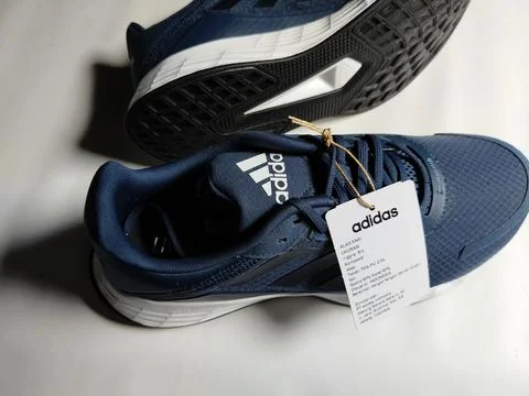 Central Java, Indonesia, September 11 2026: Brand new navy blue Adidas sneakers Stock Photos