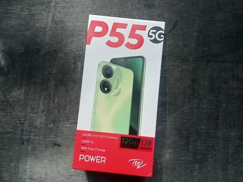Central Java, Indonesia September 17, 2024: Itel P55 5G smartphone packaging Фото