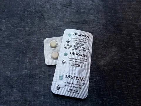 Central Java Indonesia September 18 2024: Digoxin 0.25 mg medication.  Фото