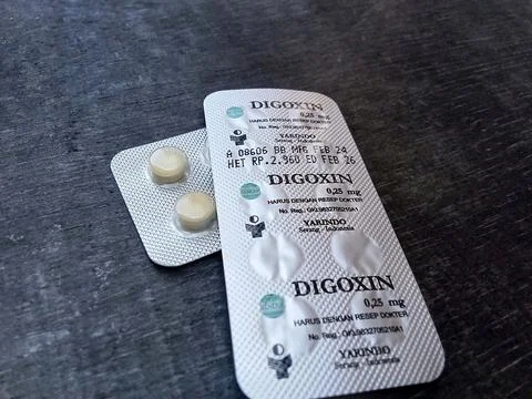 Central Java Indonesia September 18 2024: Digoxin 0.25 mg medication. Фото