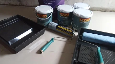 Central Java, Indonesia, September 29, 2025: wall paint, paint roller, wall pain Stock Footage 318909198
