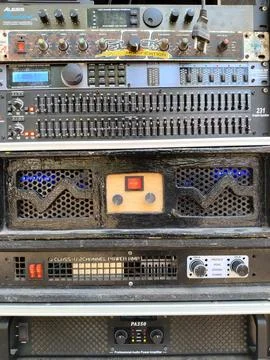 Central Java Indonesia September 5 2026: A stack of worn public address system  Stock-Fotos