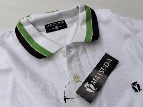 Central Java Indonesia15 July 2026: white polo shirt with a classic collar isola Stock-Fotos