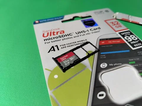 Central Java January 30, 2026: Micro sd Sandisk, technology theme. Stock-Fotos