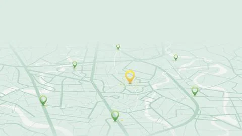 Central location point connected to multiple destinations on city map Stock Illustration