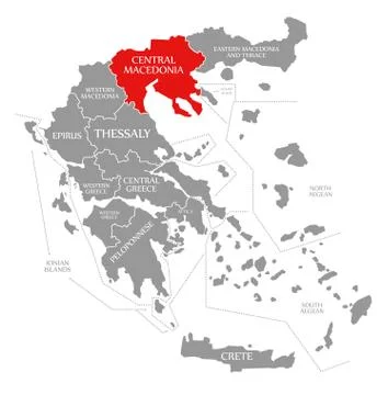 Central Macedonia red highlighted in map of Greece Stock Illustration