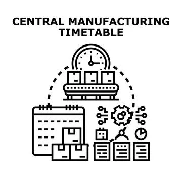 Central manufacturing timetable managing production scheduling process Stock-Illustration