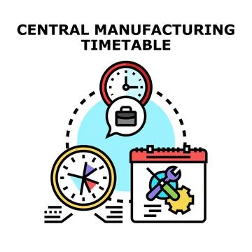 Central manufacturing timetable managing production scheduling process Stock-Illustration