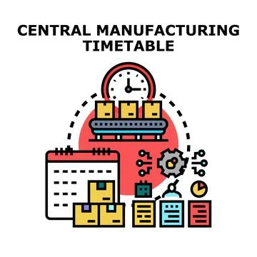 Central manufacturing timetable managing production scheduling process Stock-Illustration