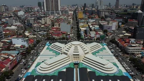 Central Market panoramic view, Phnom Penh, Cambodia 4K Stock Footage 197363697