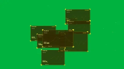 Central mesh appearing, activating HUD cards stacking, dispersing, showing data Stock Footage 333972476