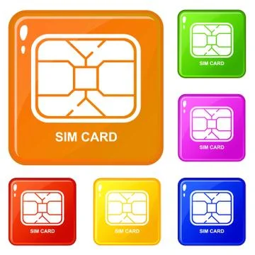 Central microchip icons set vector color Stock Illustration