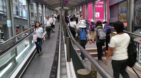 Central-Mid-Levels escalator and walkway system in Hong Kong Stock Footage 50587885