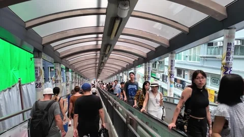 Central to Mid-Levels Escalator and Walkway System , Central , Hong Kong Stock Footage 313391413